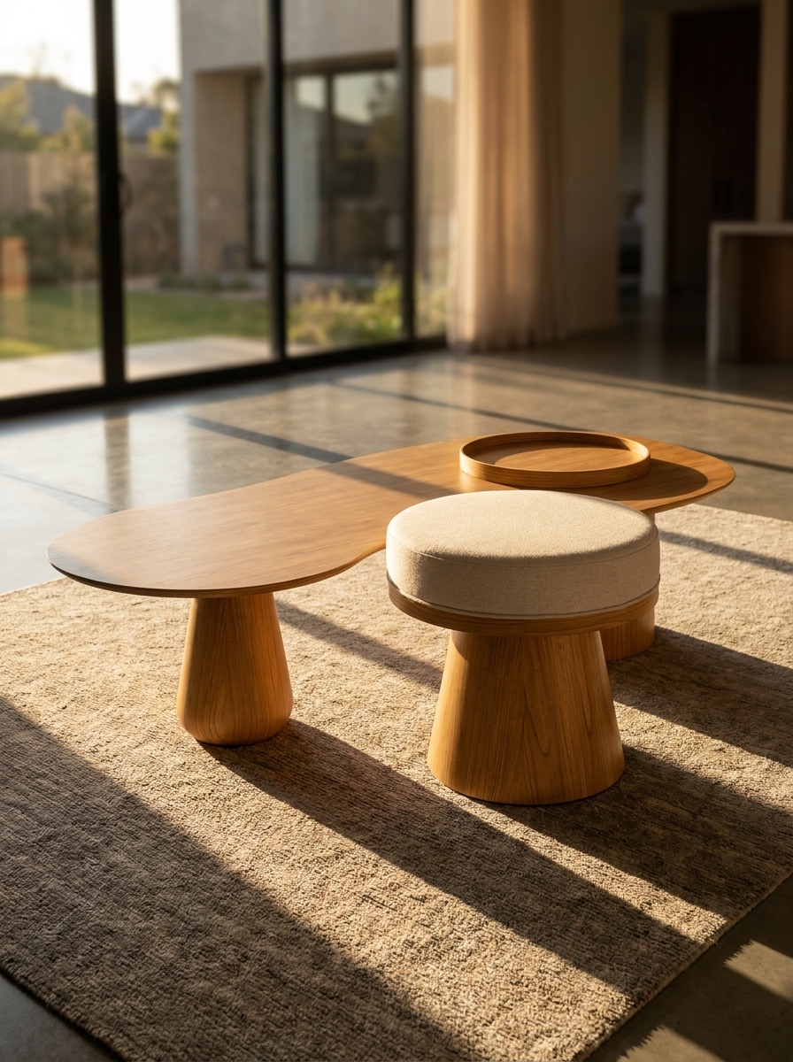 Mesa de centro orgânica com pufe